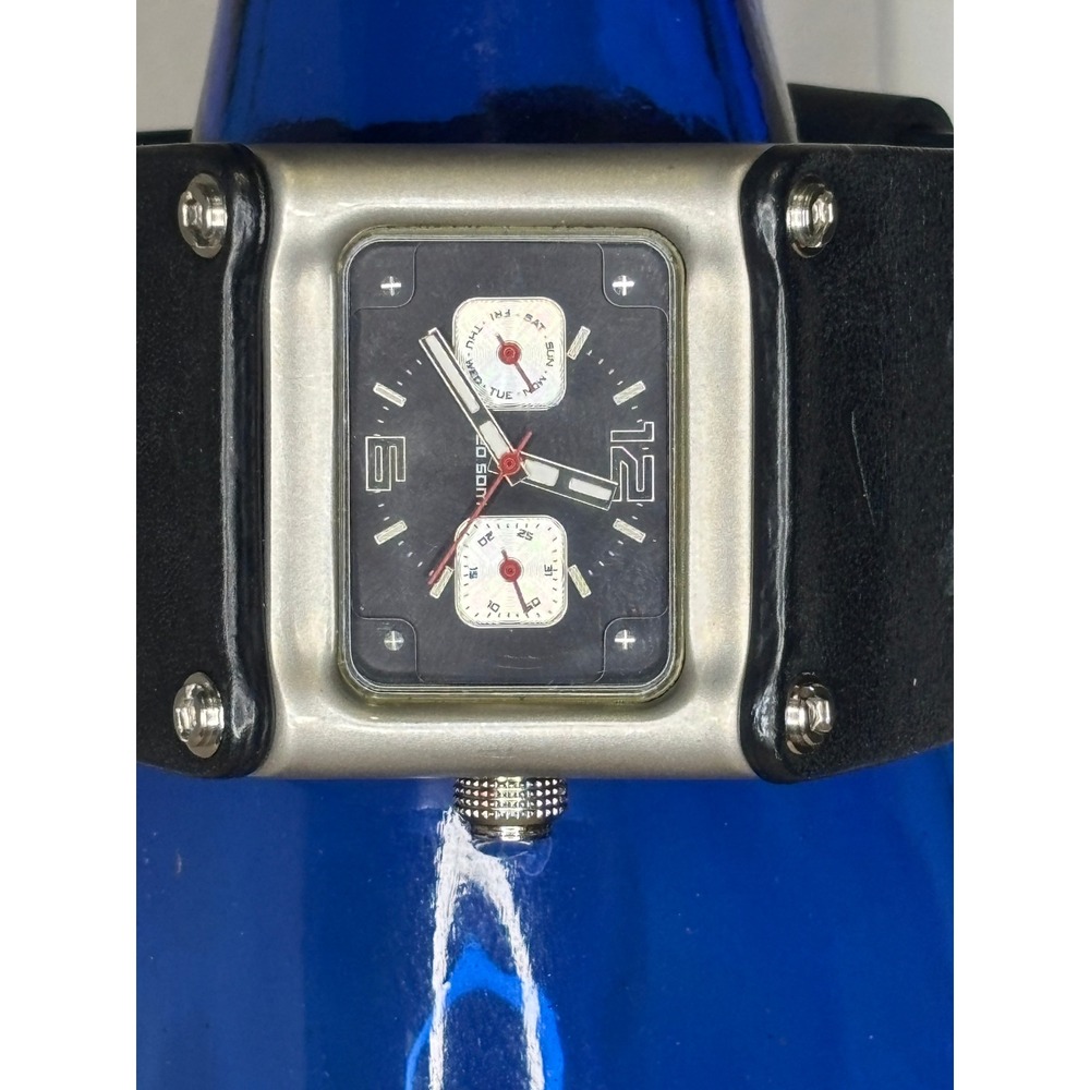Nike WC0064 Hammer Square Dial Black Leather Cuff Watch Stainless Steel 50M
